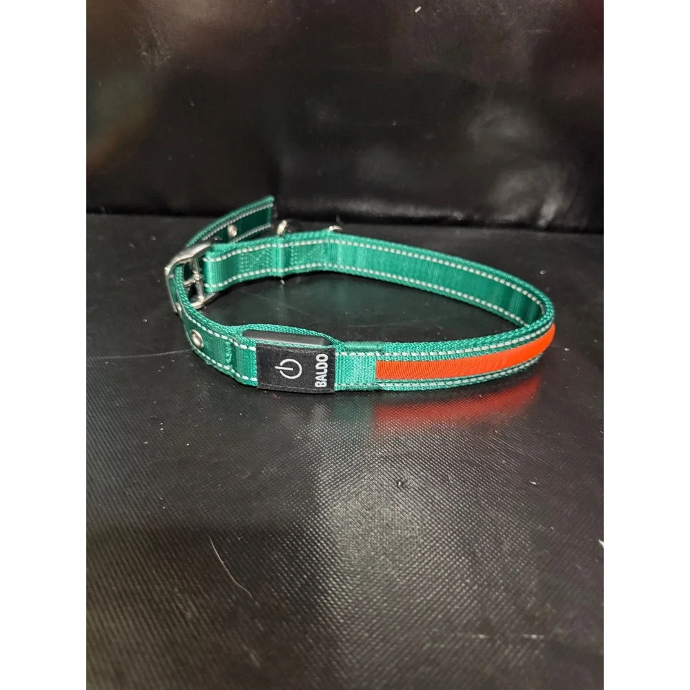 Baldo LED Light Up Reflective Dog Collar Green Large Adjustable Night Safety